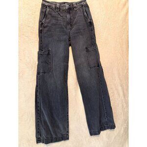 American Eagle Jeans Womens Size 6 Black Super High Rise Stretch Baggy Wide Leg